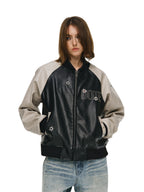 ANTIDOTE Bullseye Color Diamond Studded Leather Baseball Jacket
