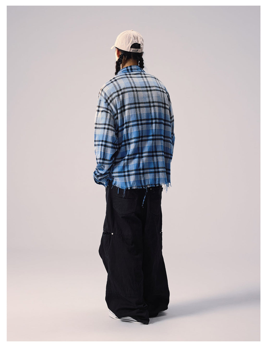 Remedy Washed Gradient Plaid Cutoff Long Sleeve Shirt