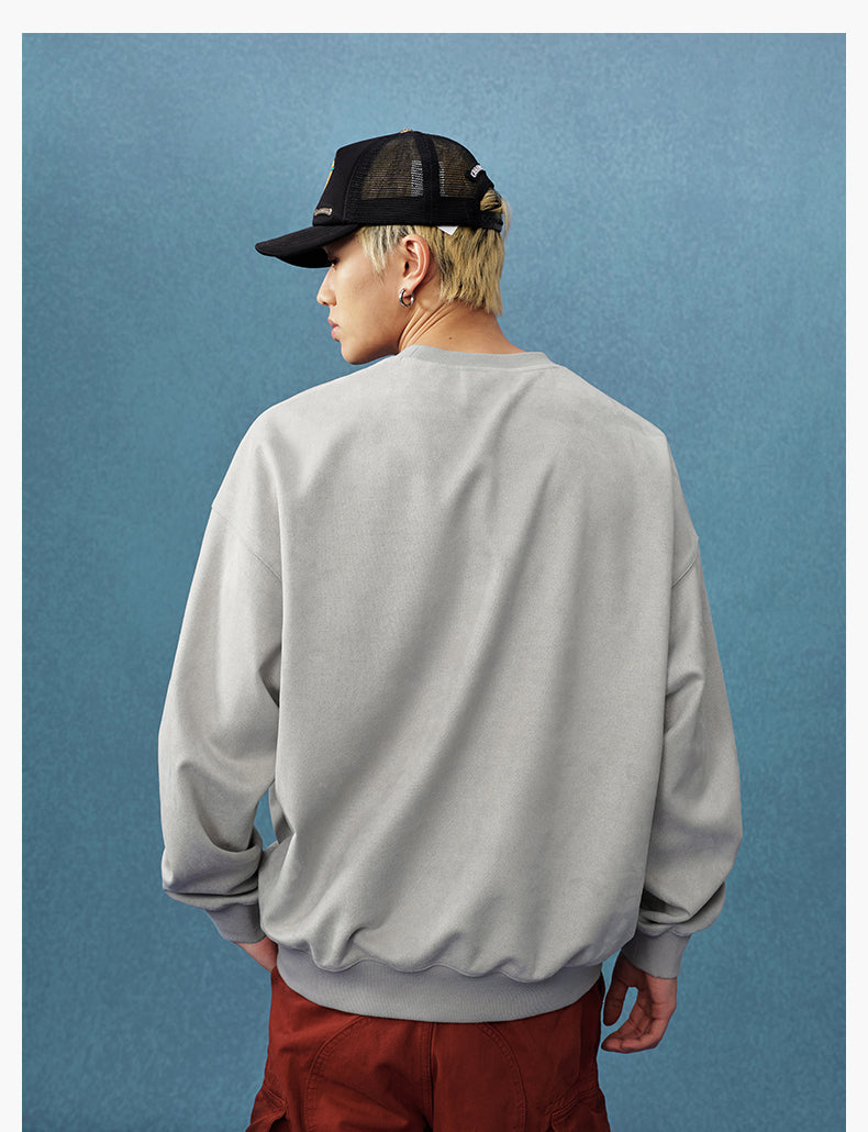 MEDM Logo Label Embroidered Suede Sweatshirt