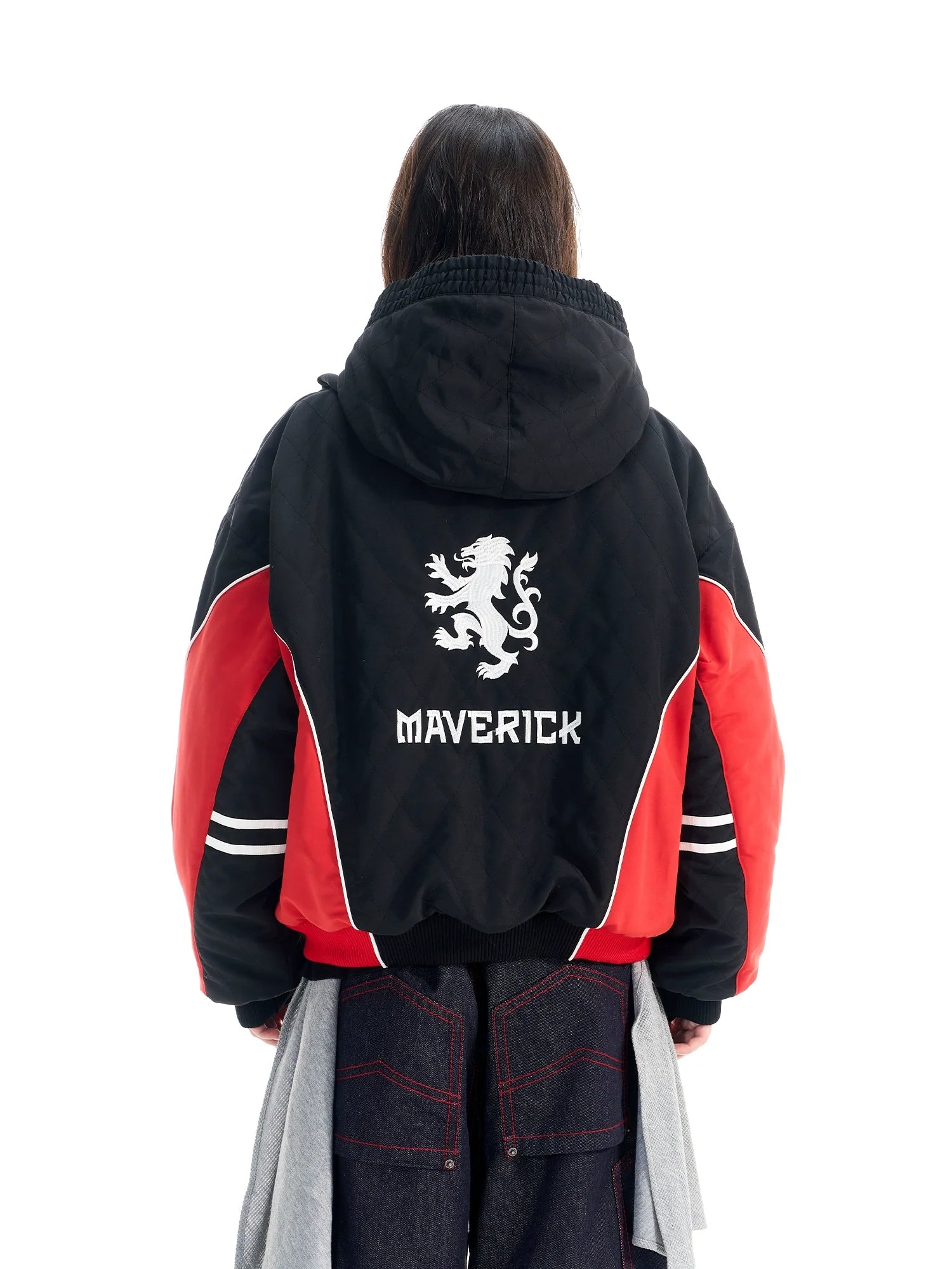 BLIND NO PLAN Quilted Color Block Hooded Bomber Jacket