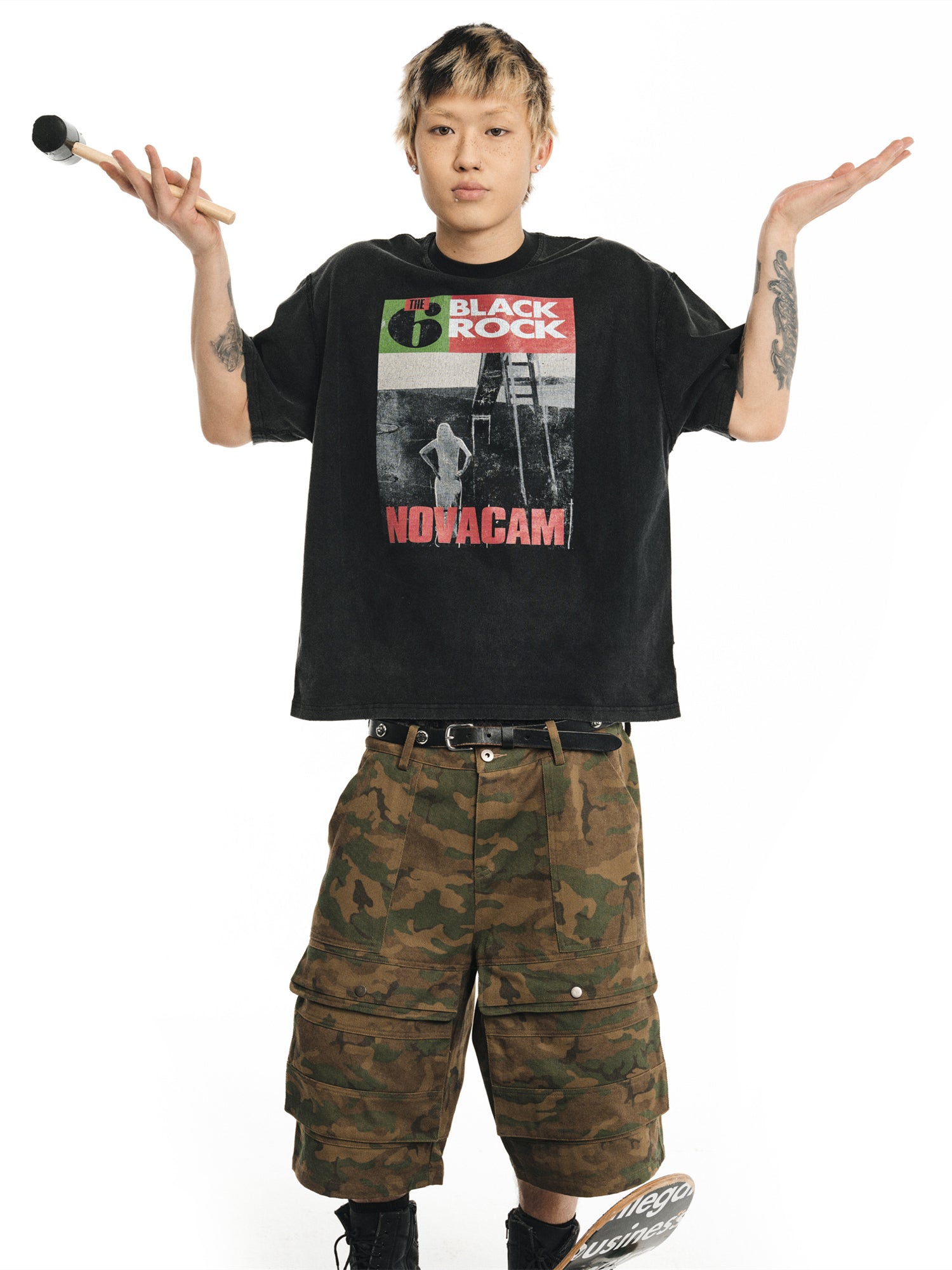 NOVACAM Camouflage & Black Baggy Work Cargo Shorts