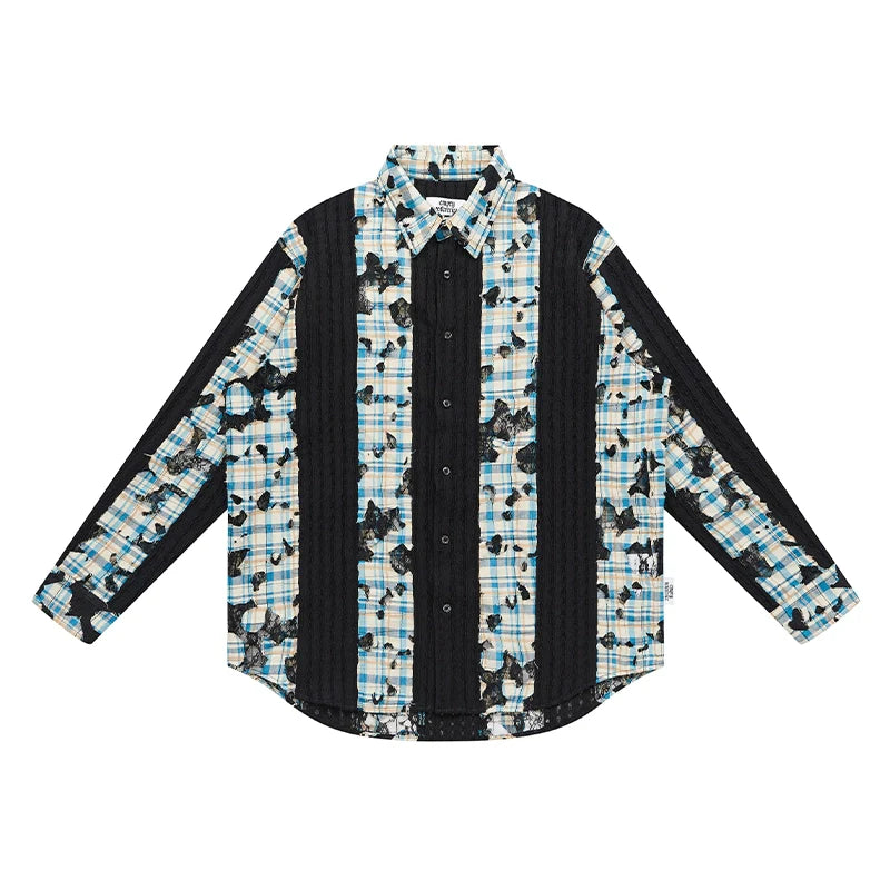 EMPTY REFERENCE Plaid Lace Patchwork Long Sleeve Shirt