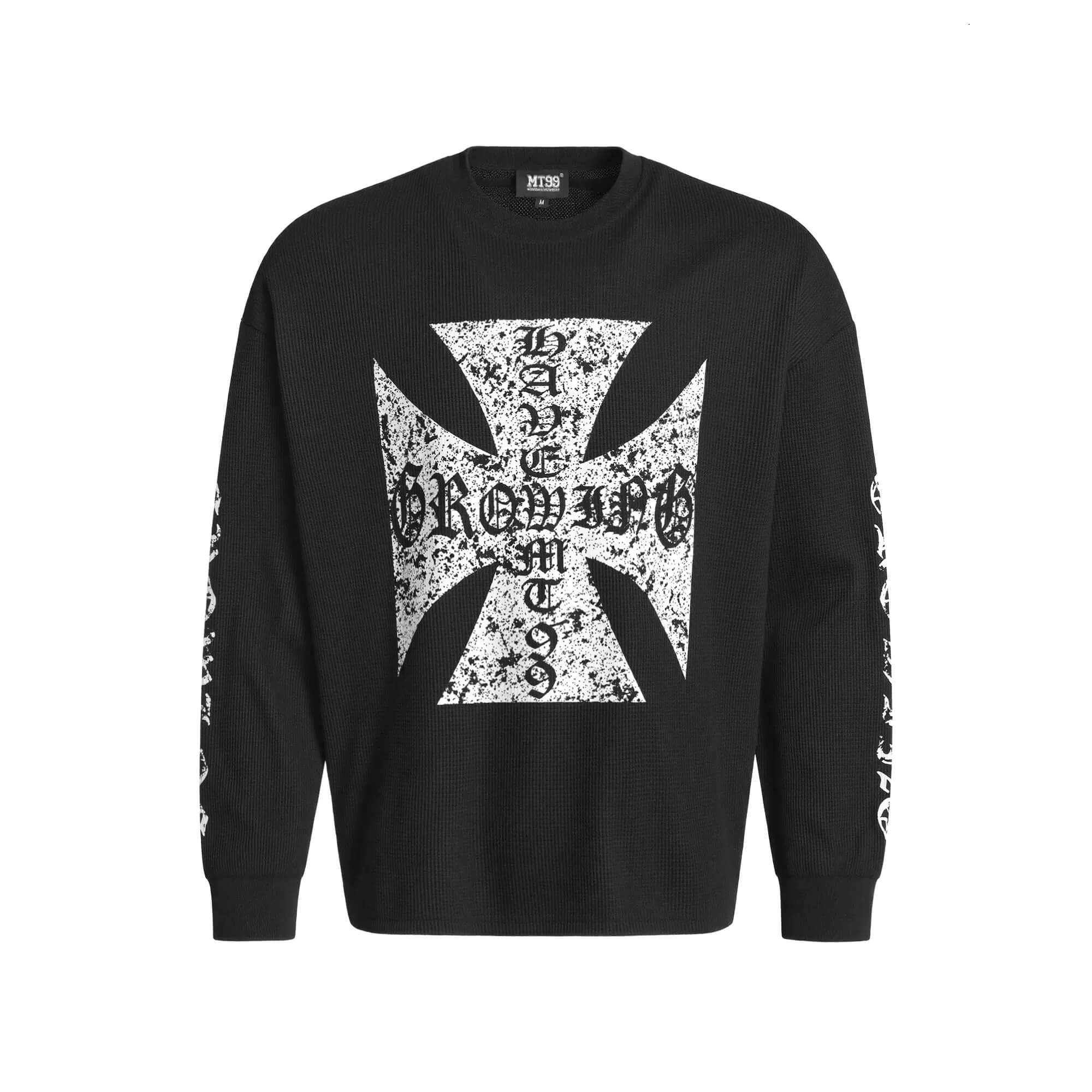 F3F Select Vintage Cross Print Waffle Long Sleeve Tee