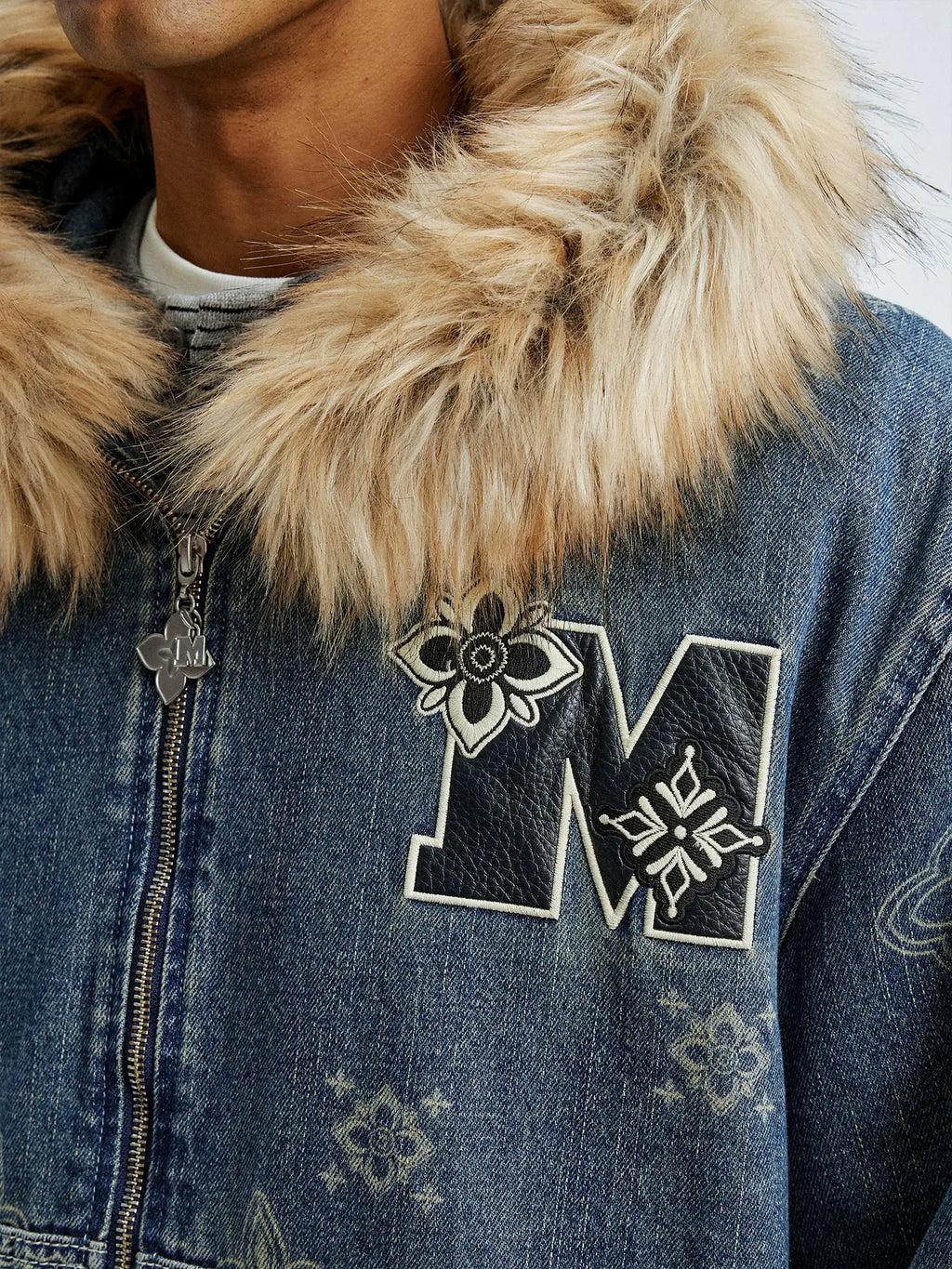 MEDM Ethnic Paisley Denim Hooded Jacket