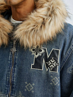 MEDM Ethnic Paisley Denim Hooded Jacket