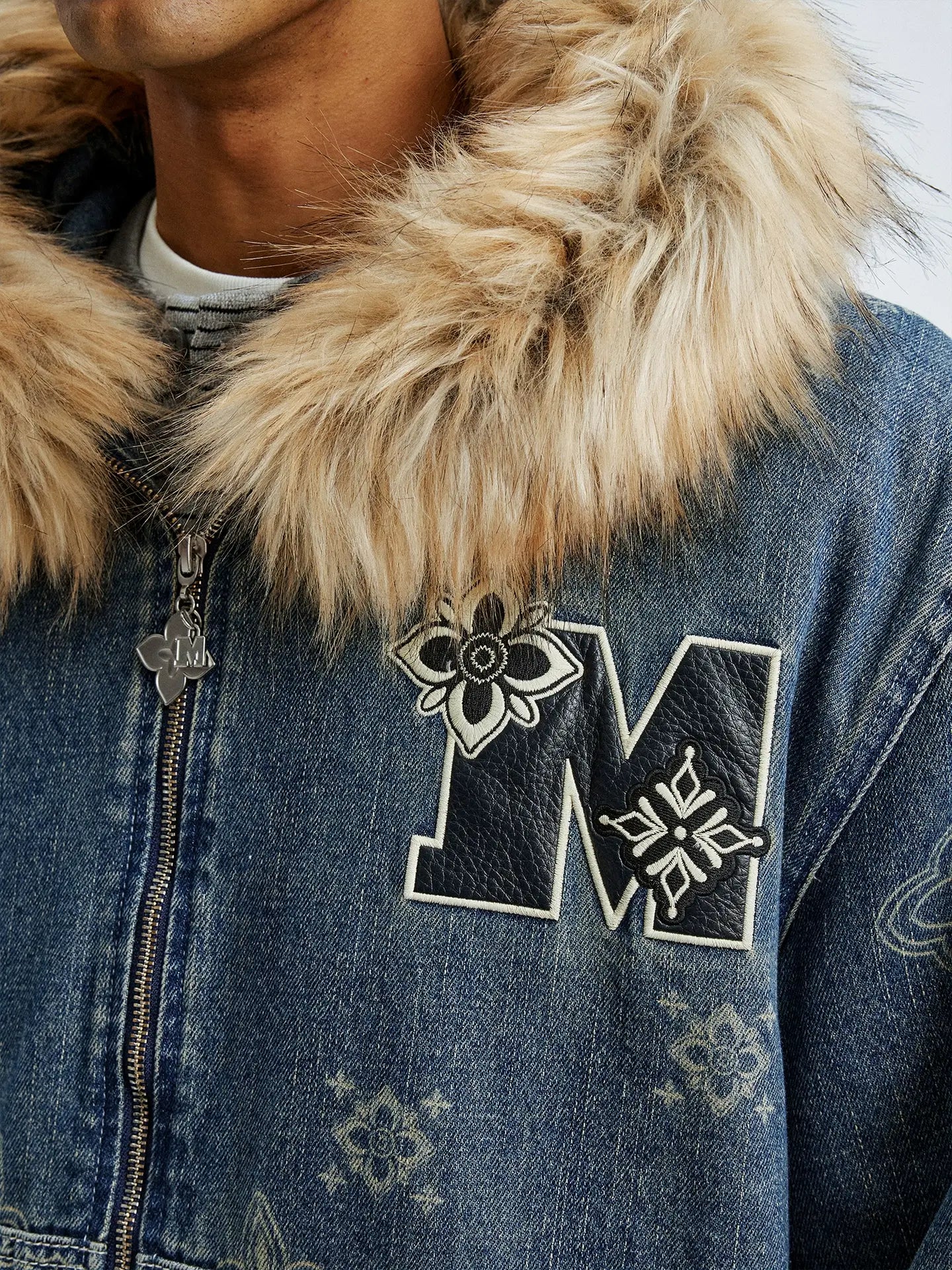 MEDM Ethnic Paisley Denim Hooded Jacket