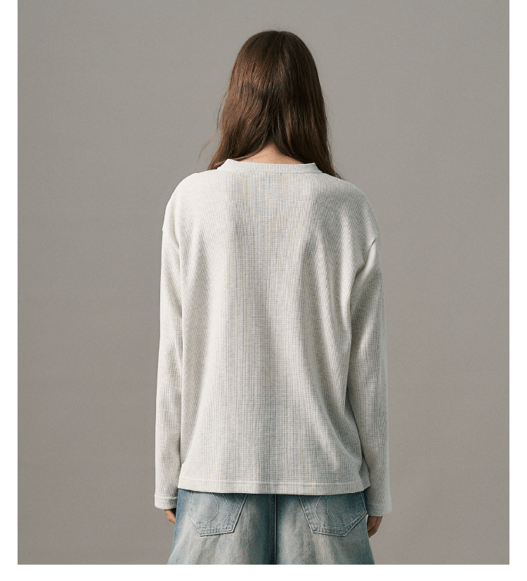 S45 Waffle Henley Neck Long Sleeve Tee
