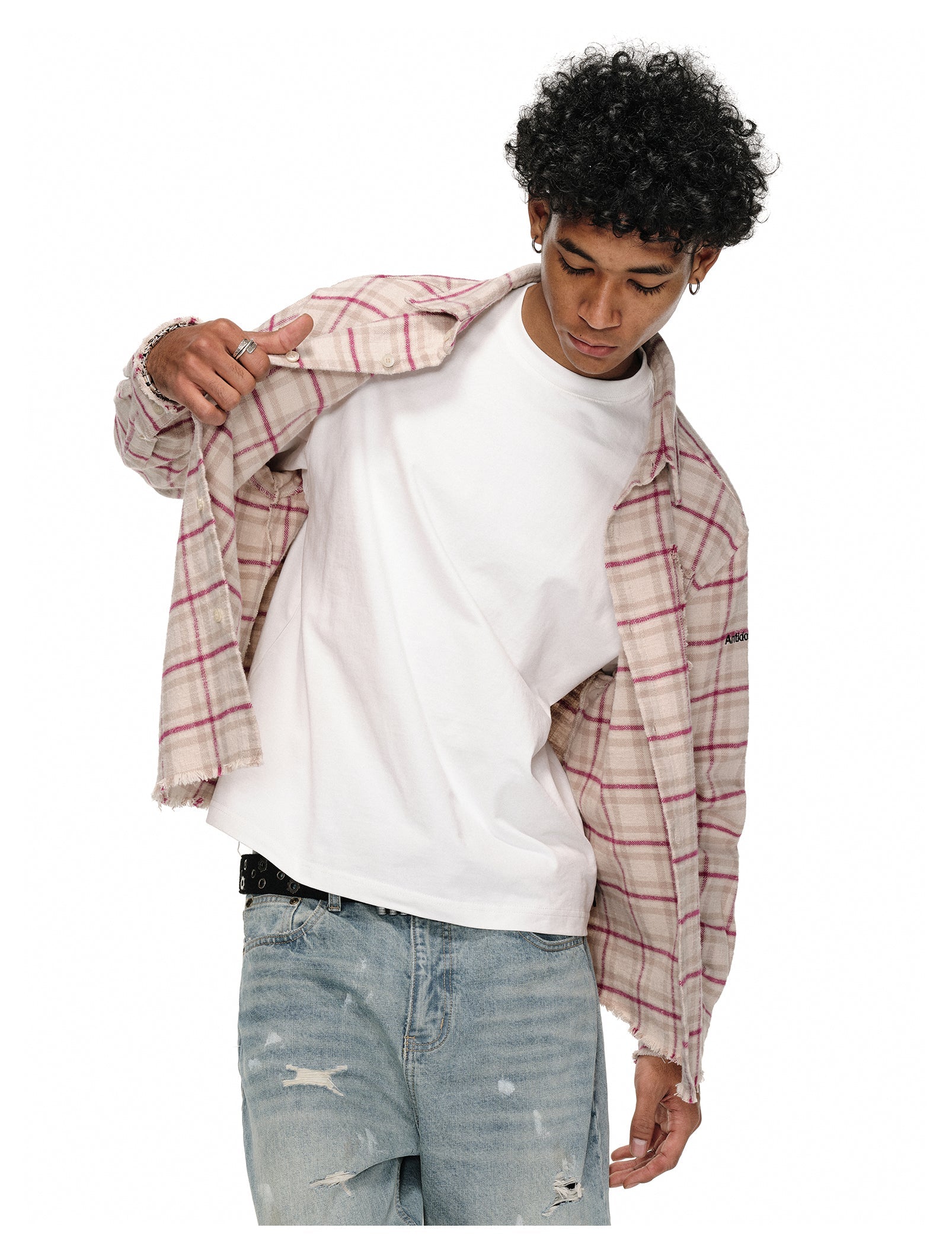 ANTIDOTE Destroyed Plaid Long-Sleeve Shirt