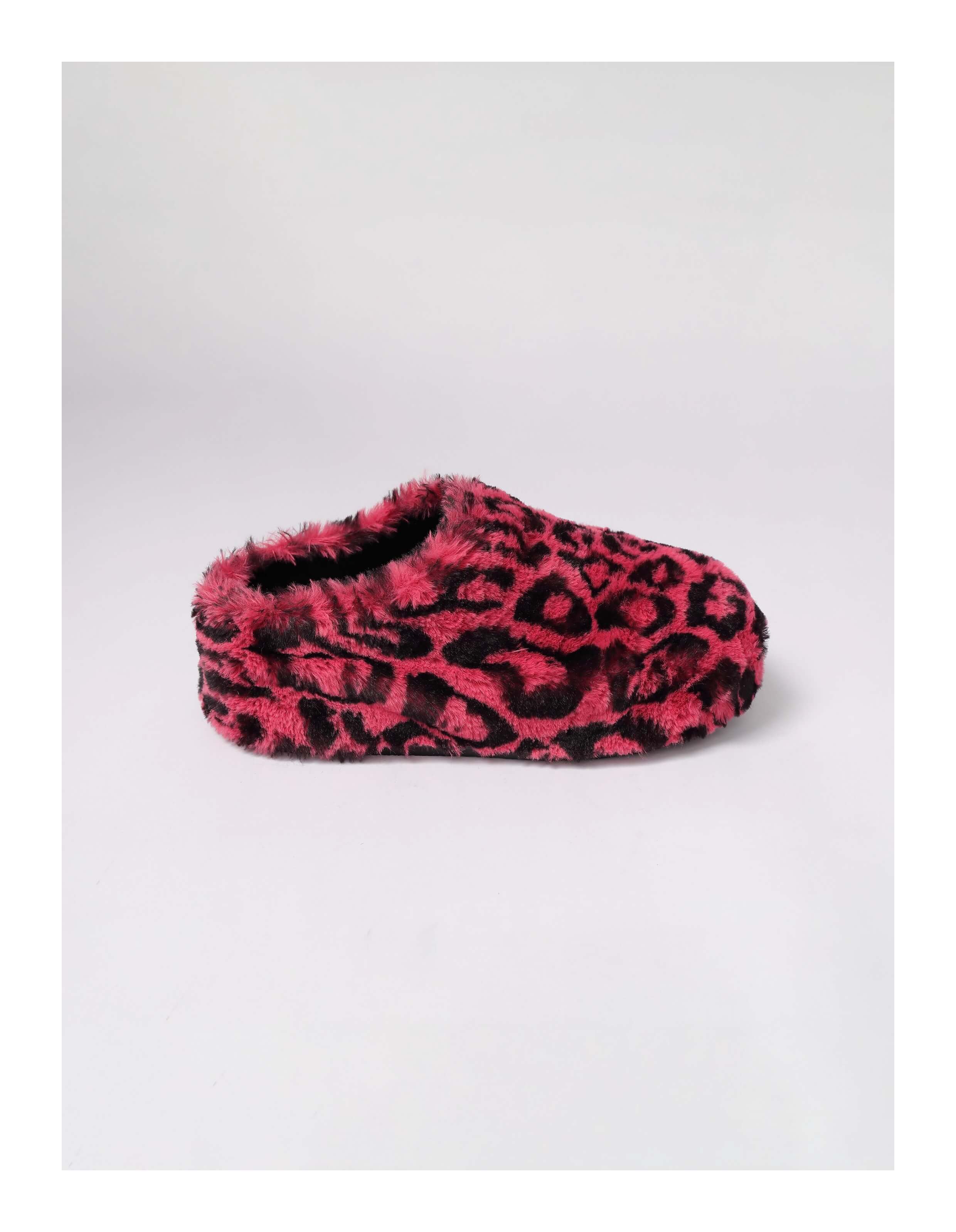 KARMANISTIC Rose White Leopard Fur Embroidered Slipper Clogs