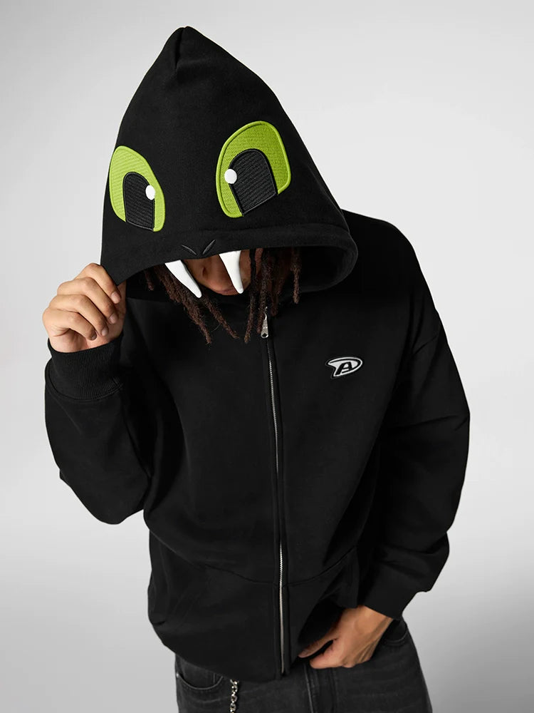 Achock Little Devil Embroidered Plush Zip Up Hoodie