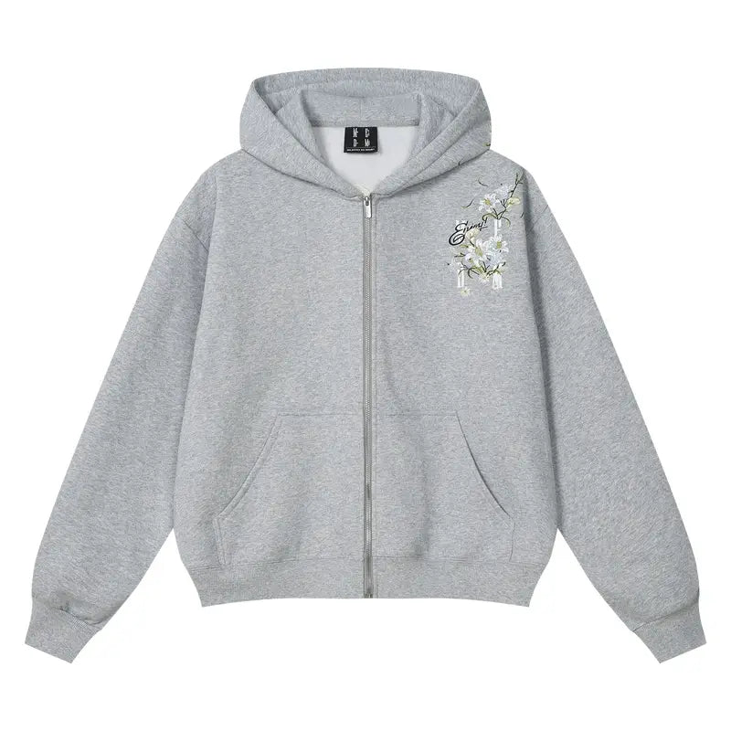 MEDM Rose Embroidered Zip Up Hoodie