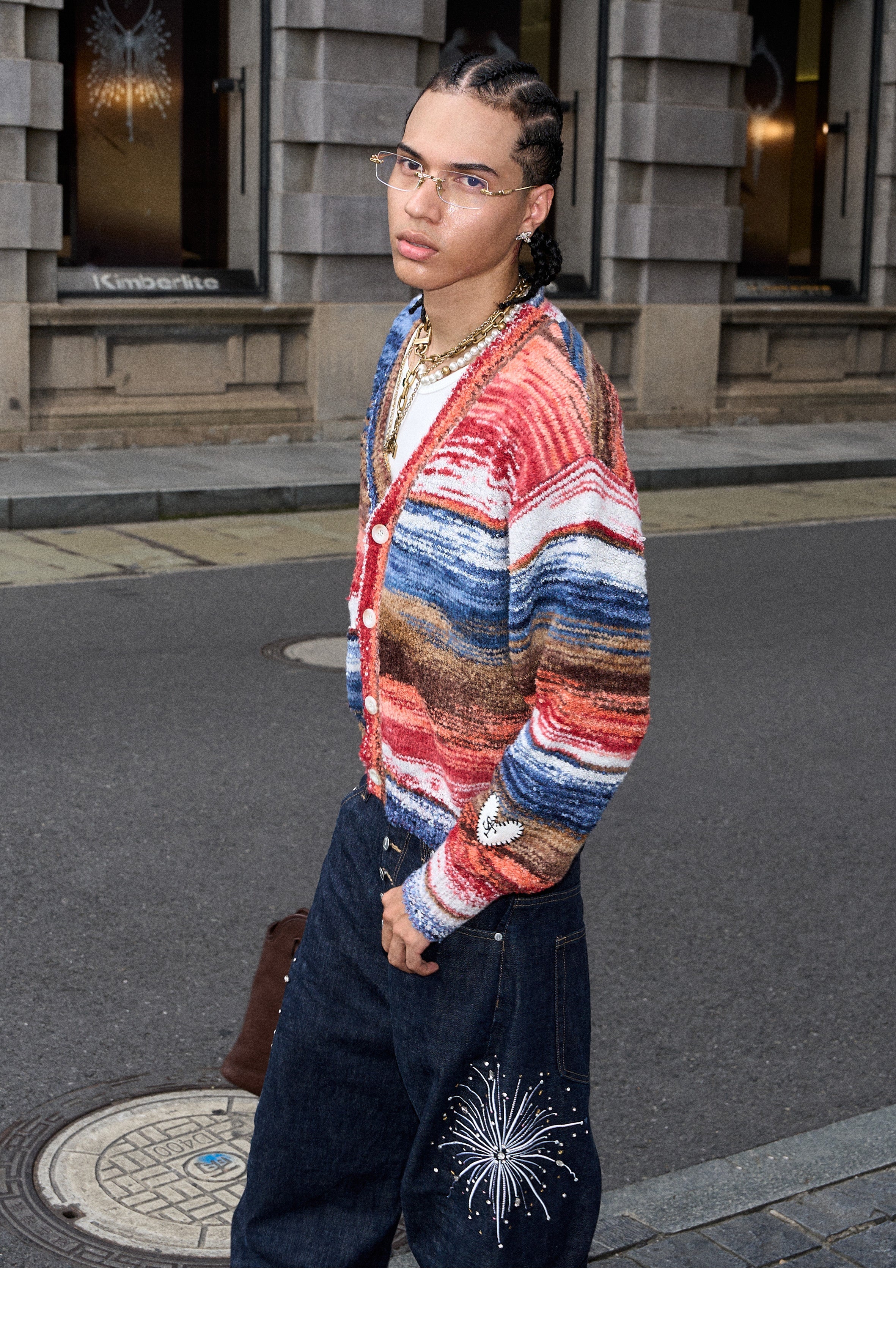 STEEPC Multicolor Gradient Heart Patch Knit Cardigan