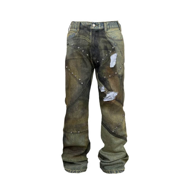 Night Lab Rivet Patchwork Rust Washed Jeans