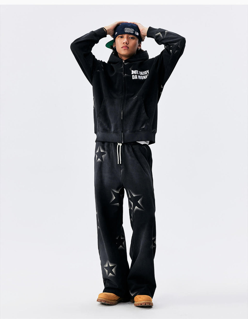 MEDM Washed Star All Over Print Zip Up Hoodie