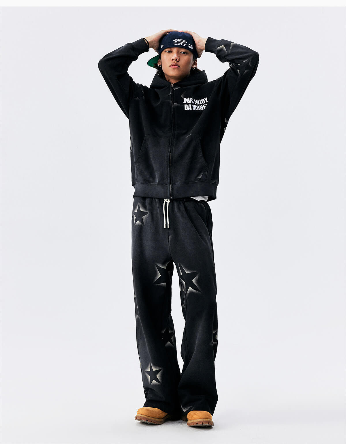 MEDM Washed Star All Over Print Zip Up Hoodie