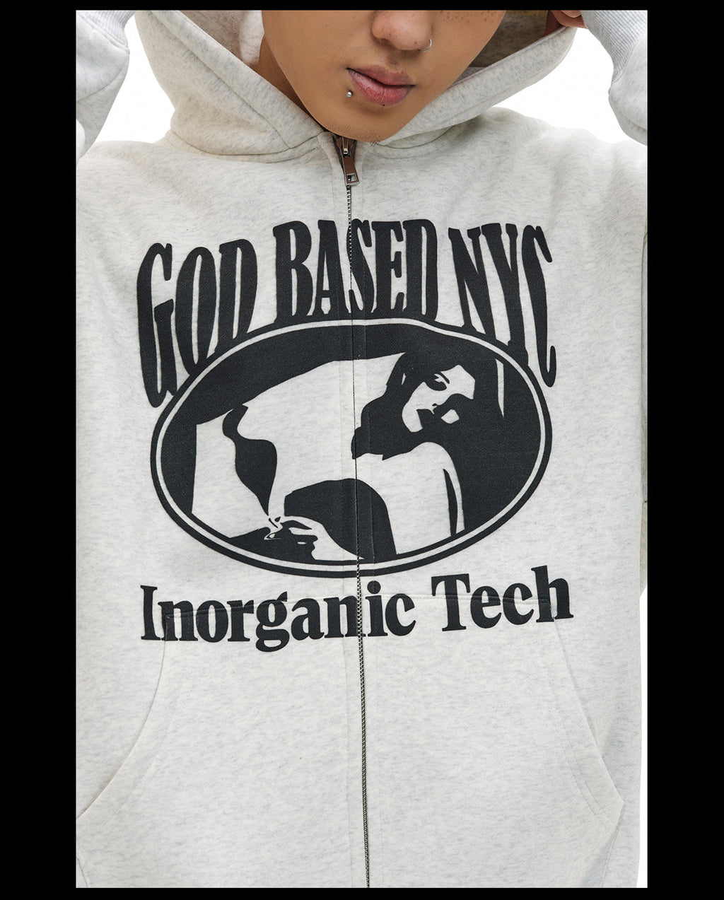 NOVACAM Vintage Print Zip Up Hoodie