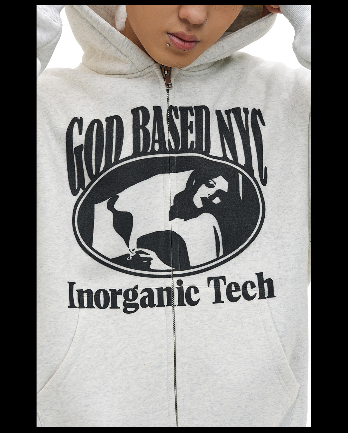 NOVACAM Vintage Print Zip Up Hoodie