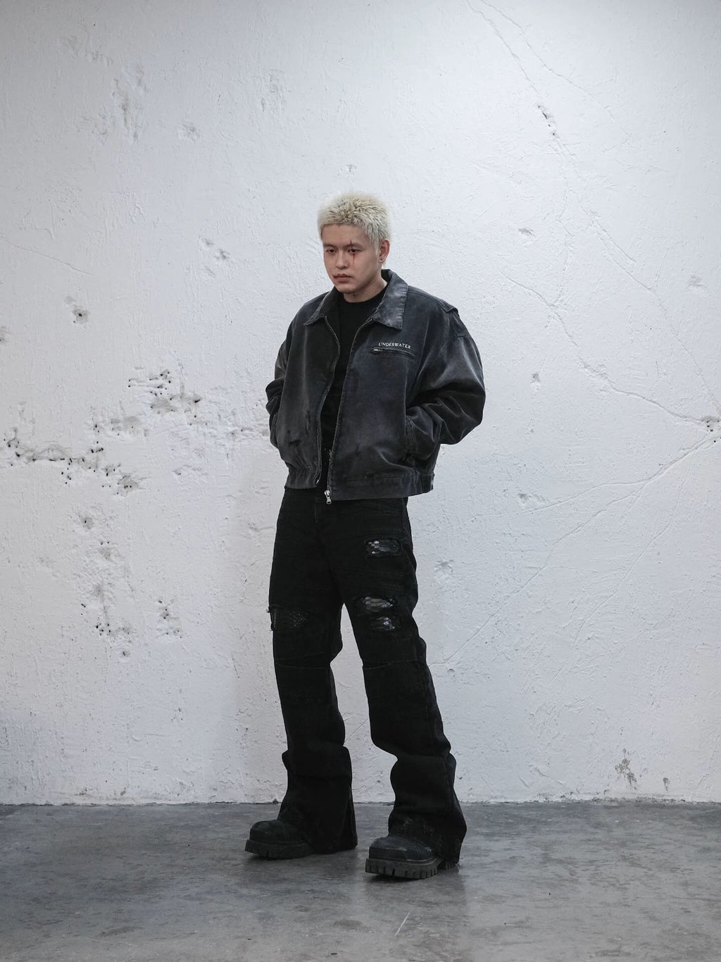 UNDERWATER Dying Art Gradient Washed Aged Detroit Jacket