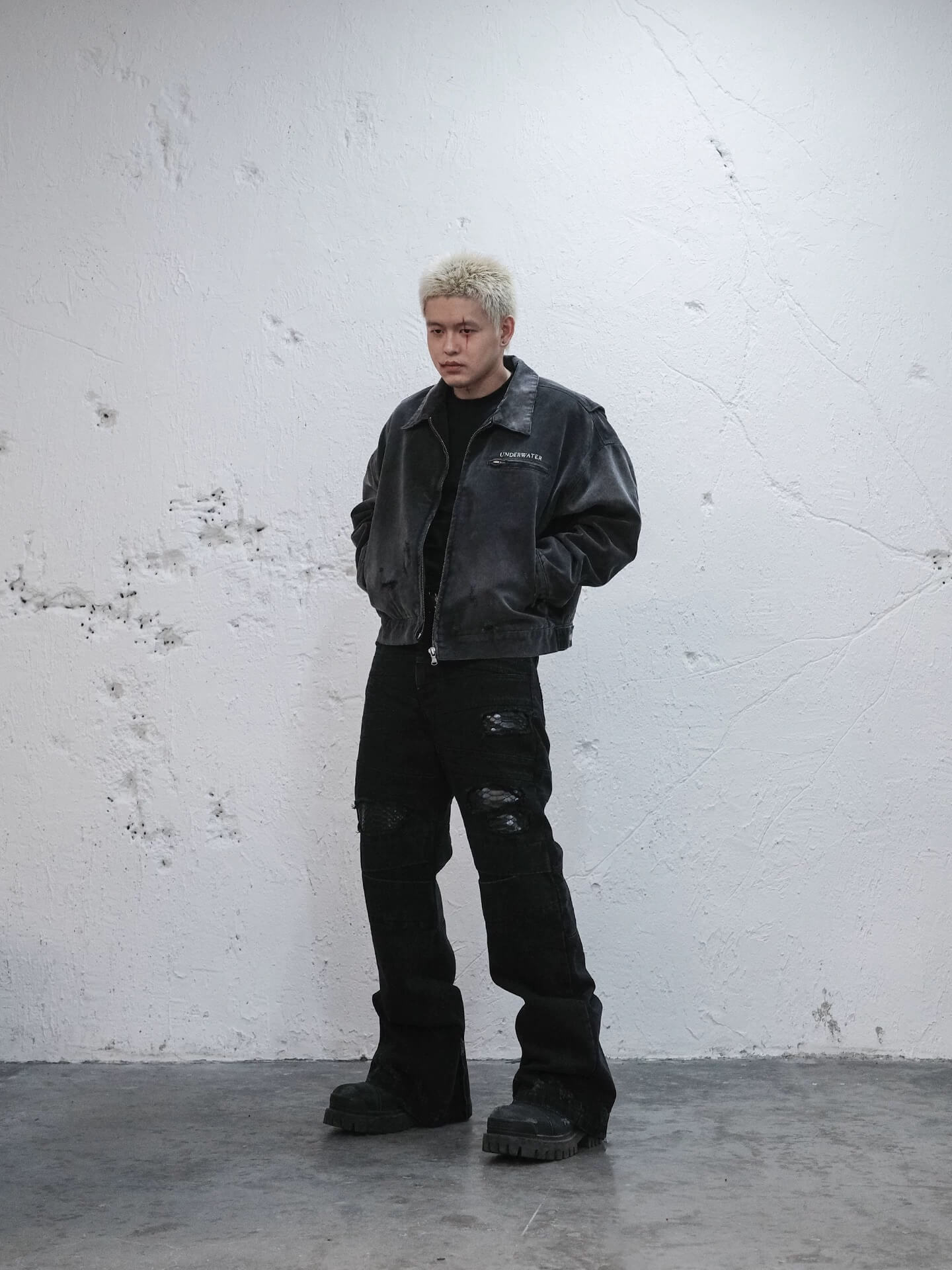 UNDERWATER Dying Art Gradient Washed Aged Detroit Jacket