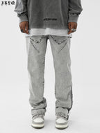JHYQ Slim Zipper Openings Printed Denim Jeans
