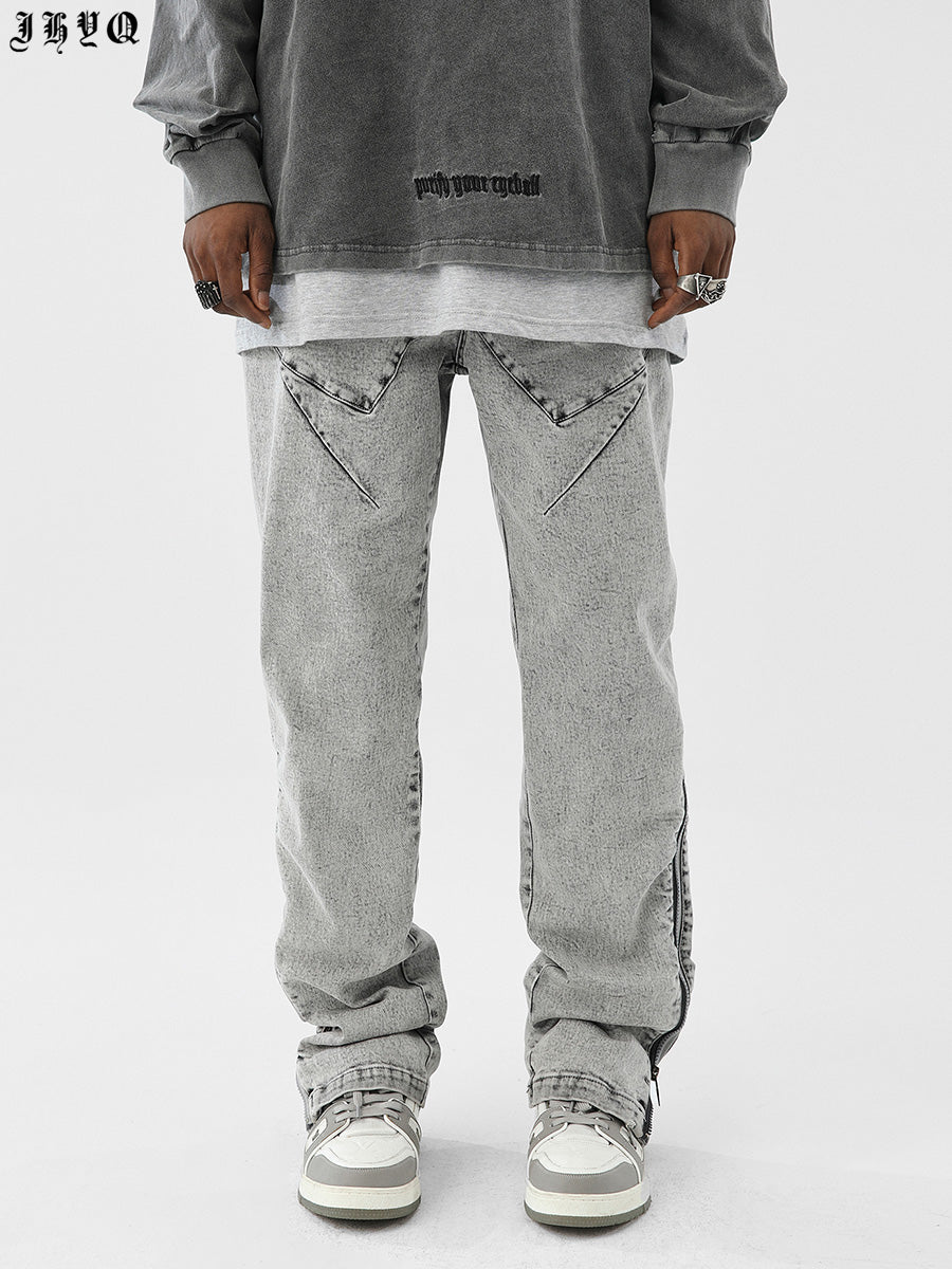 JHYQ Slim Zipper Openings Printed Denim Jeans