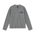 MEDM Rose Embroidered Striped Henley Long Sleeve Tee