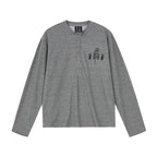 MEDM Rose Embroidered Striped Henley Long Sleeve Tee