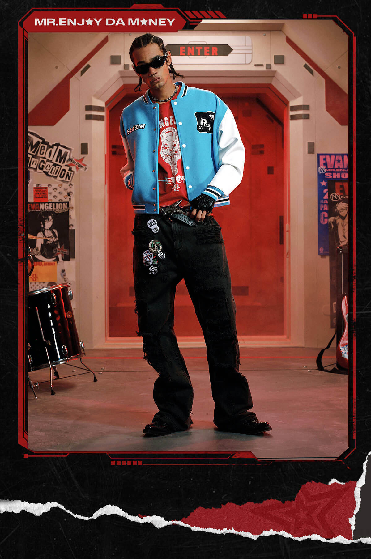 MEDM x EVA NEVER END Character Patch Detachable Velcro Patch Varsity Jacket