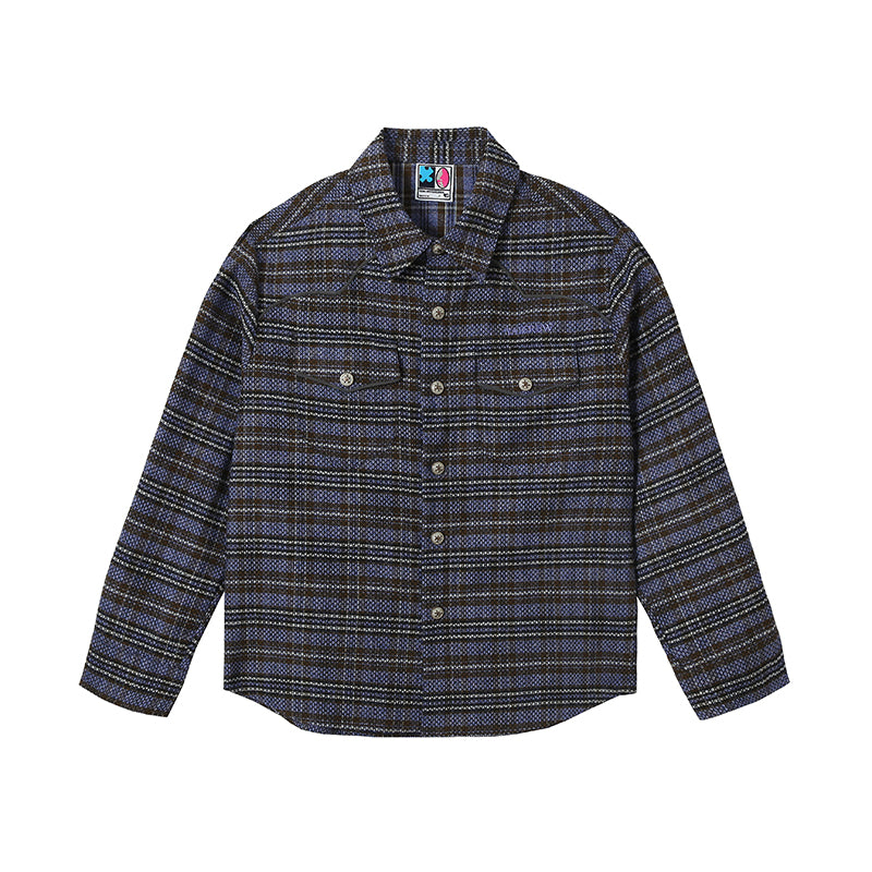 YADcrew Grid Textured Plaid Long Sleeve Shirt