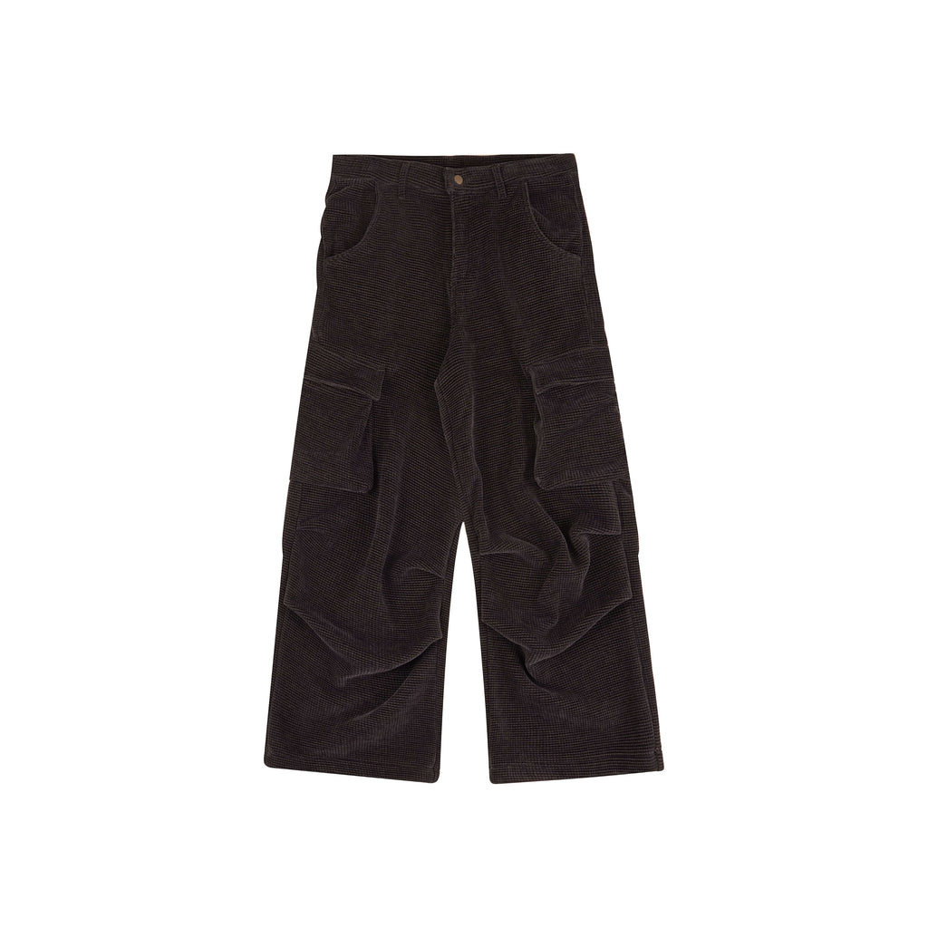 LIBERAFIT Waffle Texture Corduroy Flap Pocket Baggy Cargo Pants