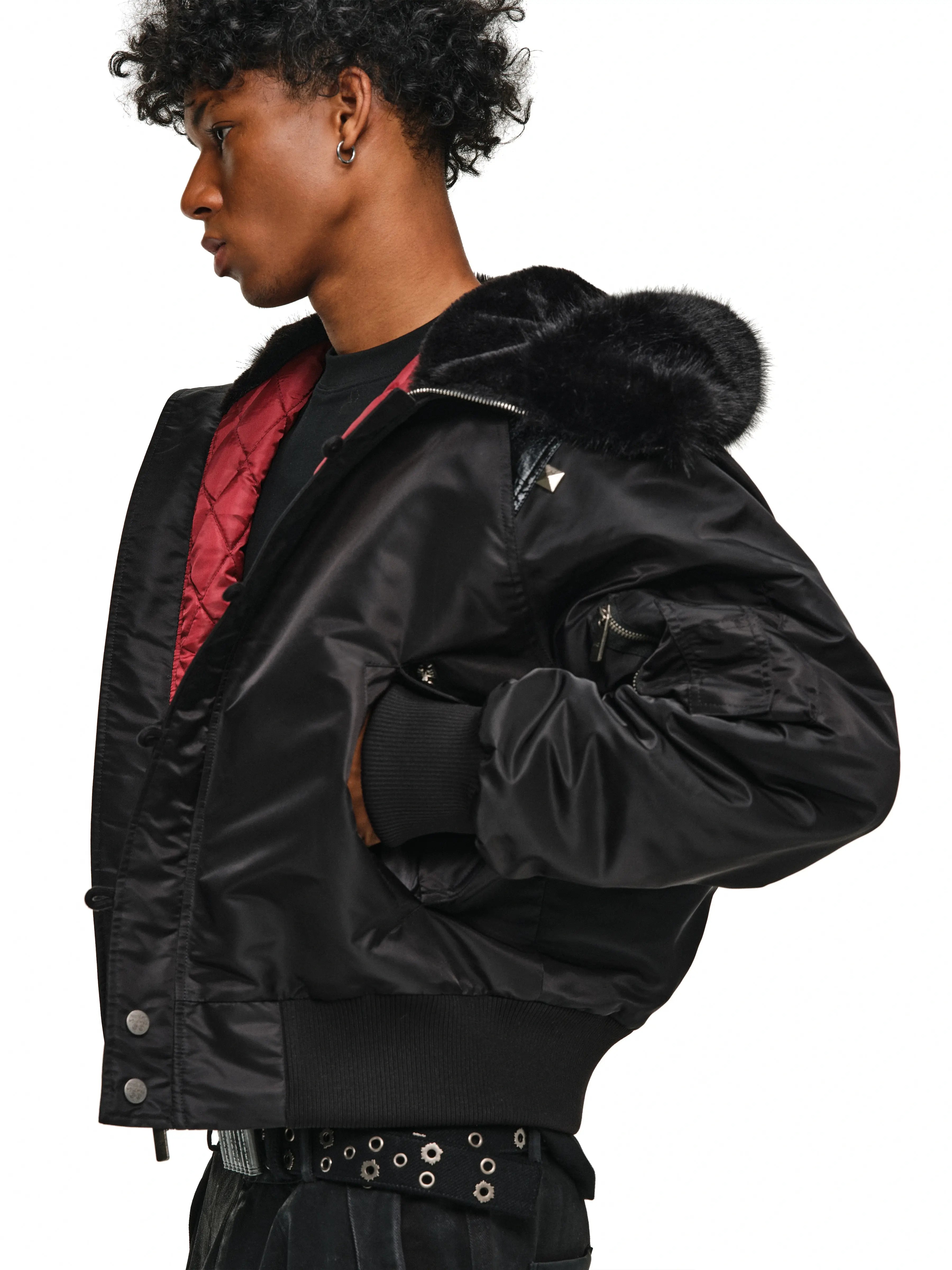 ANTIDOTE Fur Leather Studded N2B Bomber Jacket
