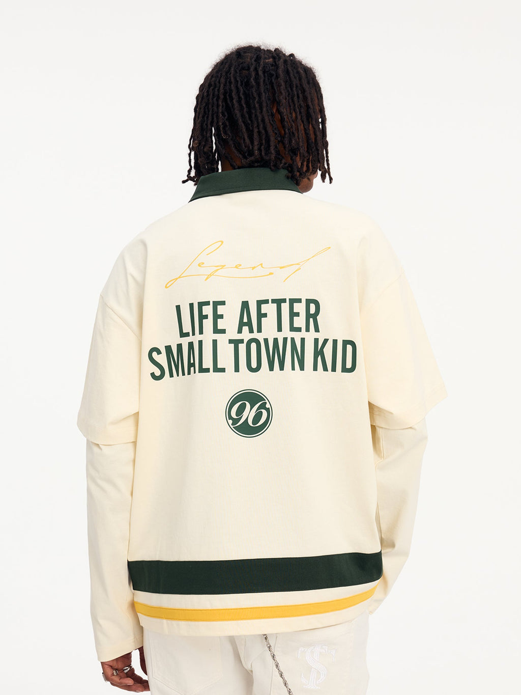 Small Town Kid 3D Embroidered Badge Fake Two-Piece Long-Sleeve Polo