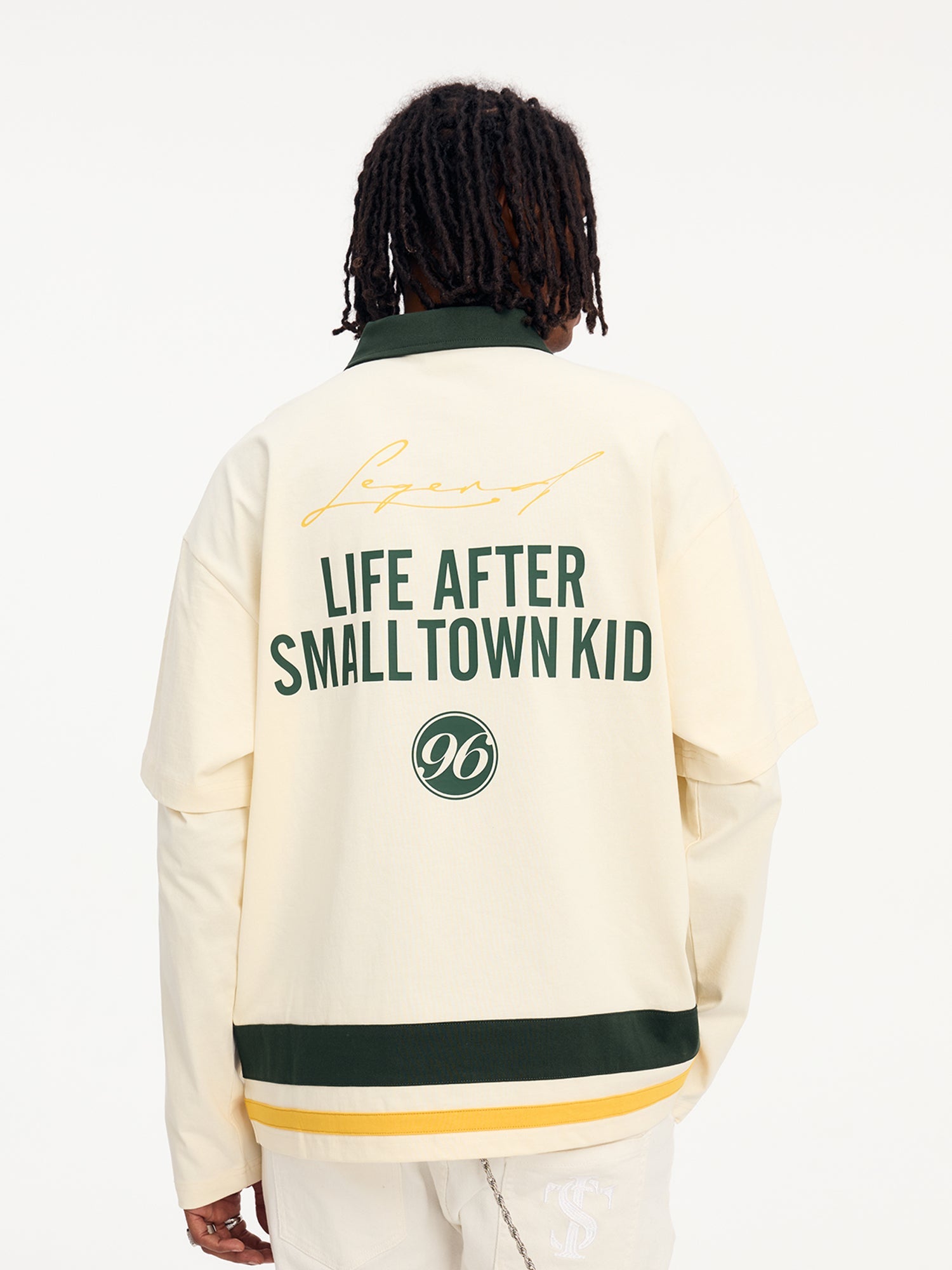 Small Town Kid 3D Embroidered Badge Fake Two-Piece Long-Sleeve Polo