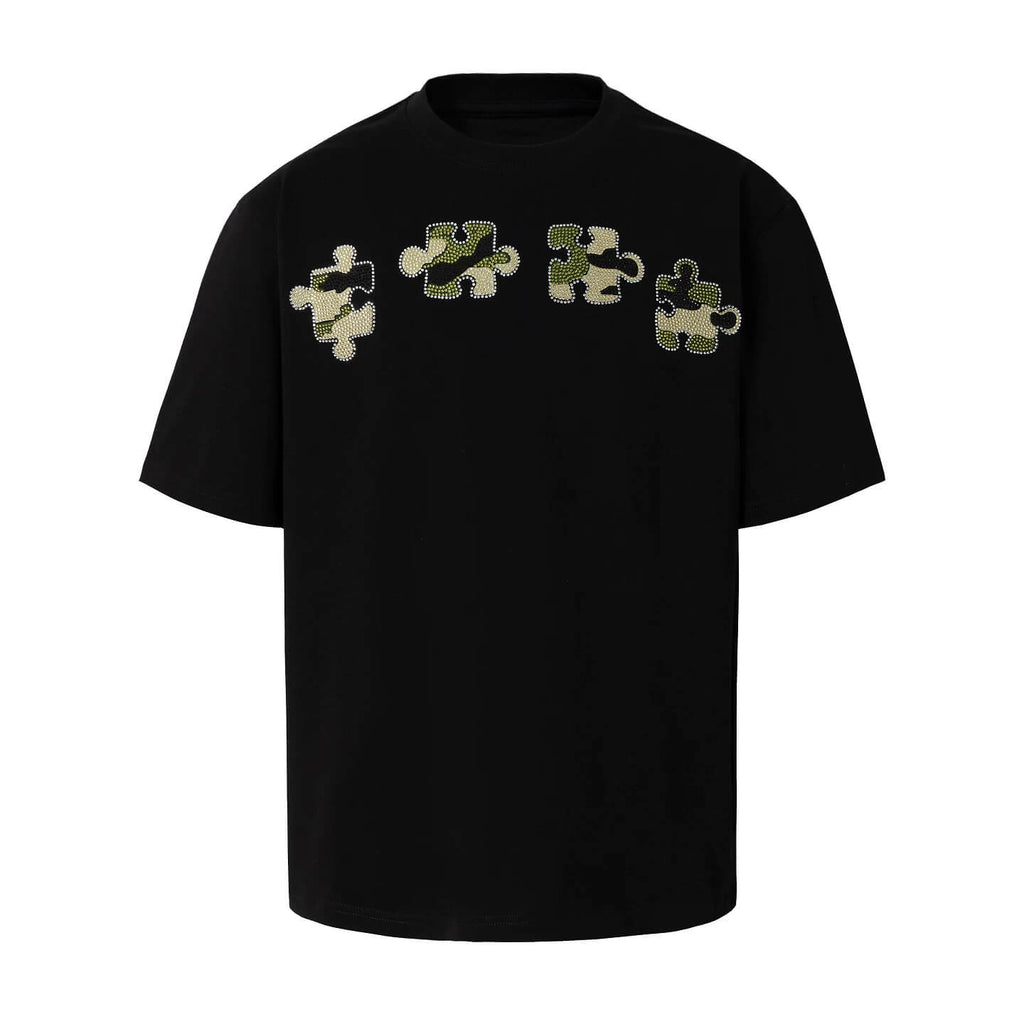 YADcrew Camo Rhinestone Puzzle Tee