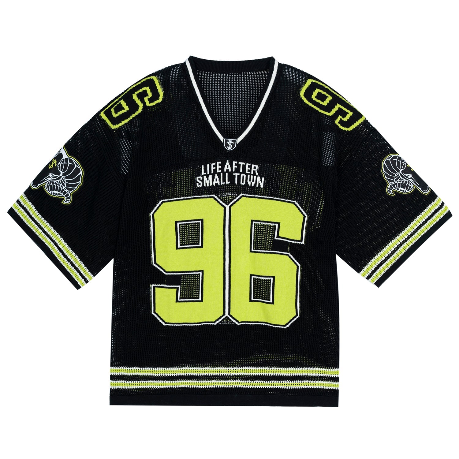 Small Town Kid Mesh Knit V Neck Rugby Jersey