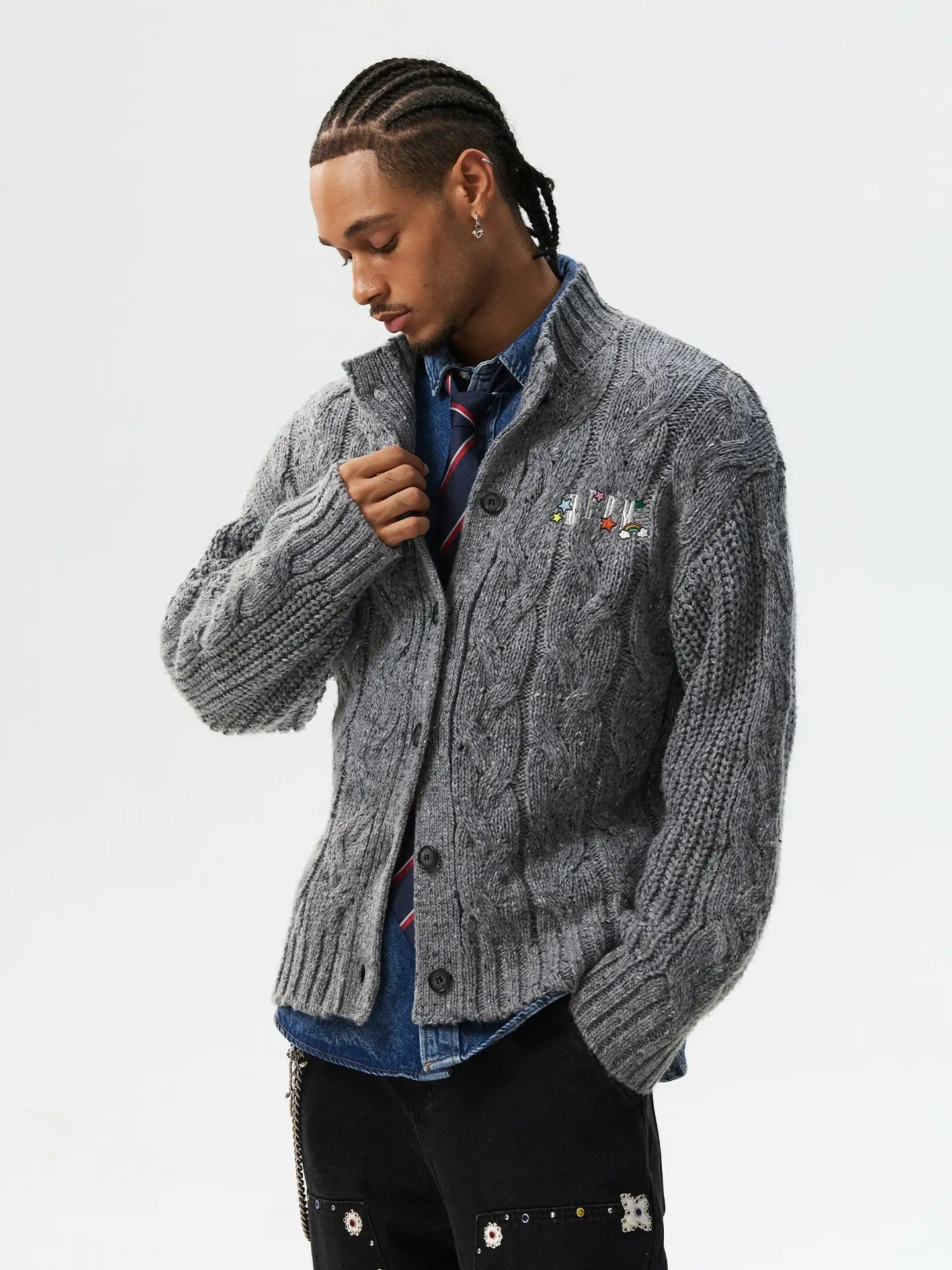 MEDM Speckled Cable Knit Cardigan