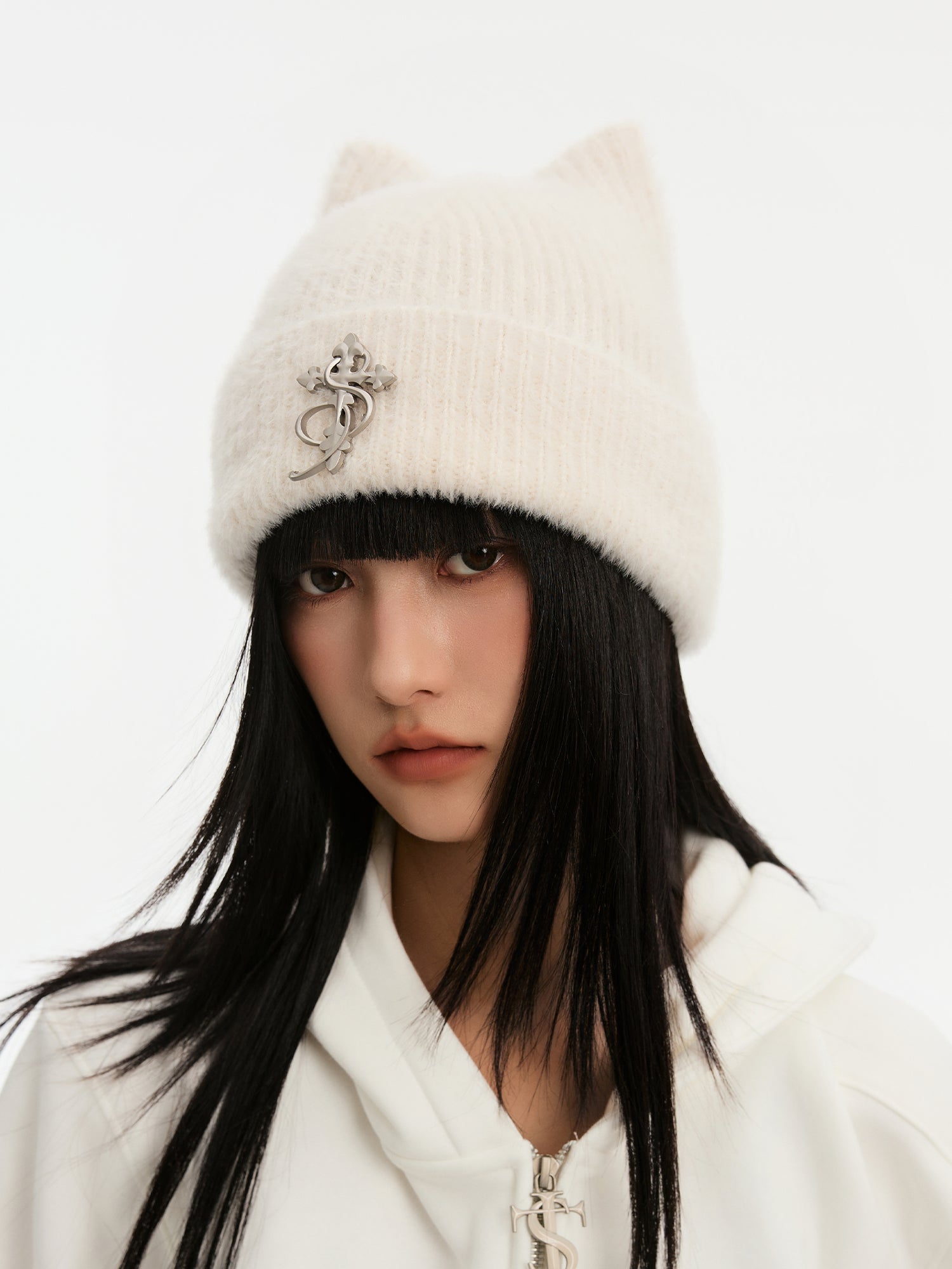 Small Town Kid Cat Ears Metal Logo Beanie