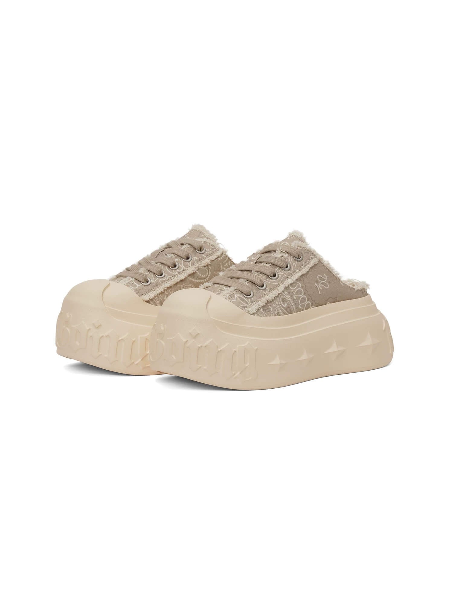 1807 INF-008 Gothic Lace Up Canvas Paisley Chunky Half Sneakers
