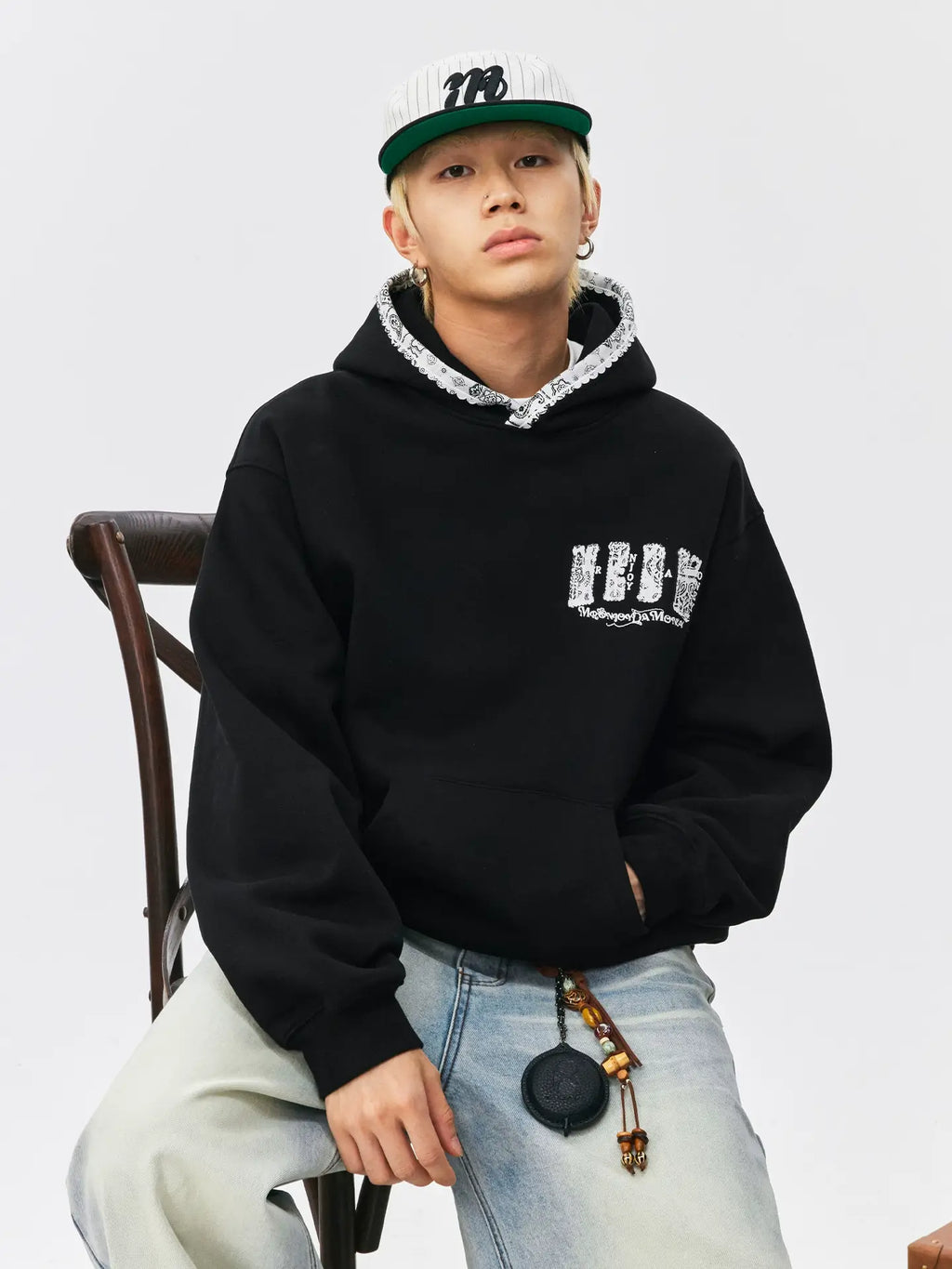 MEDM Ethnic Paisley Patch Embroidered Hoodie