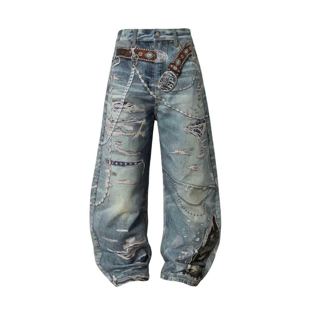 YADcrew x BIPOLAR 3D Belt Chain Digital Print Machete Jeans