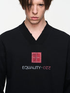 BLIND NO PLAN V-Neck Washed Print Long Sleeve Tee