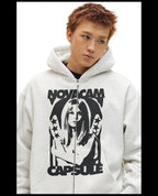 NOVACAM Vintage Print Zip Up Hoodie