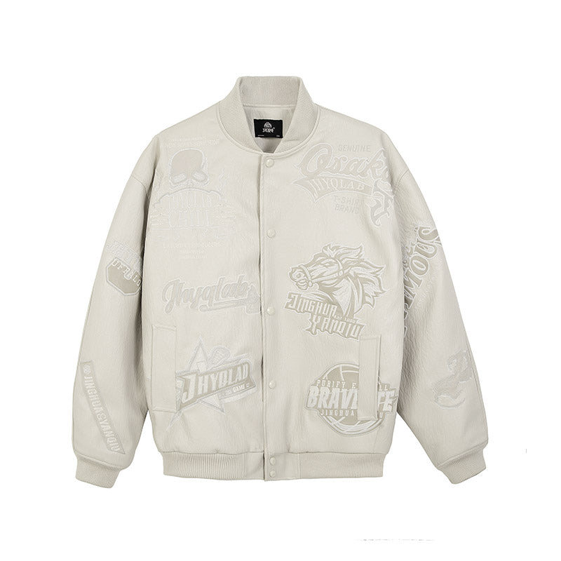 JHYQ Embroidered  PU Leather Baseball Jacket