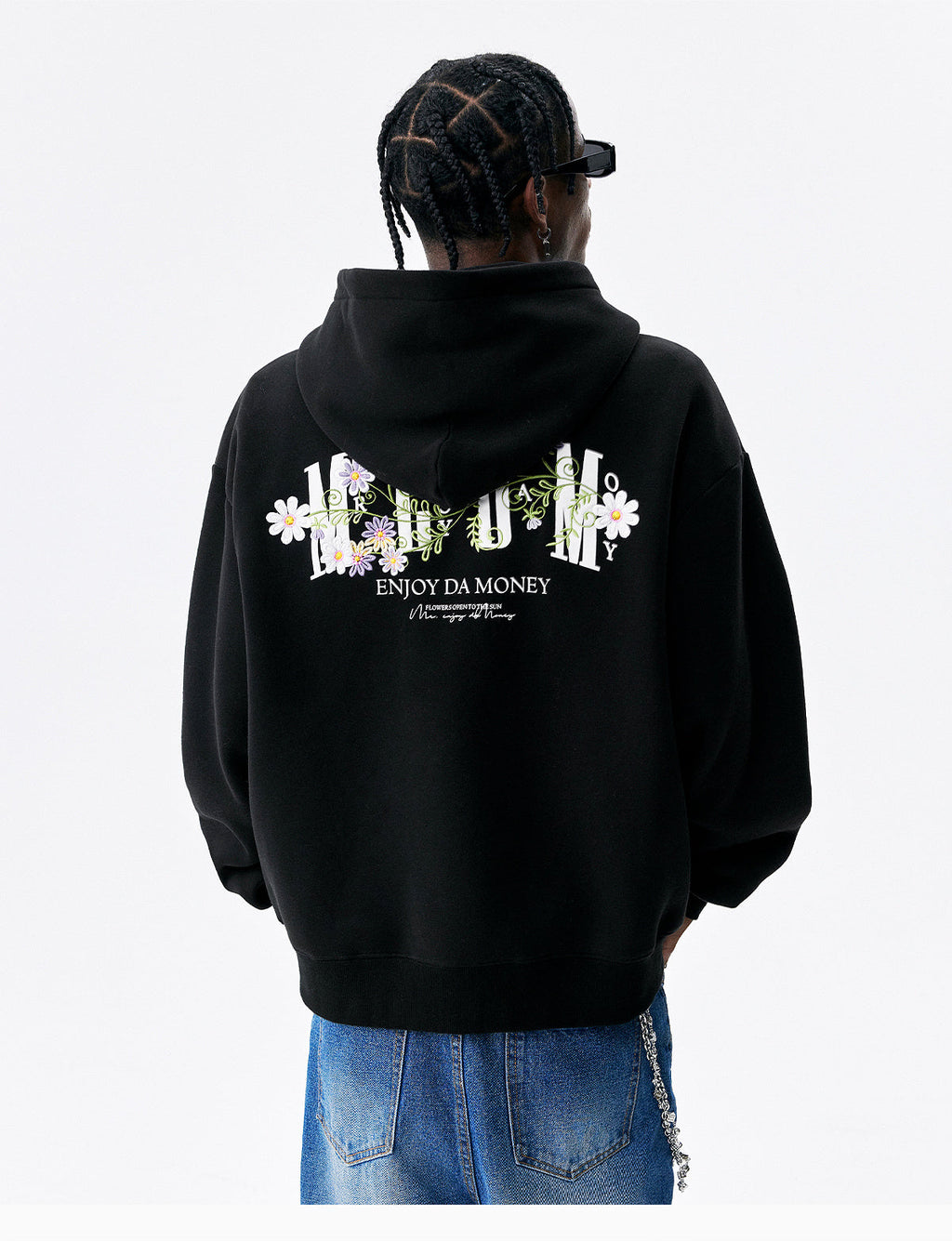 MEDM Floral Logo Embroidered Zip Up Hoodie