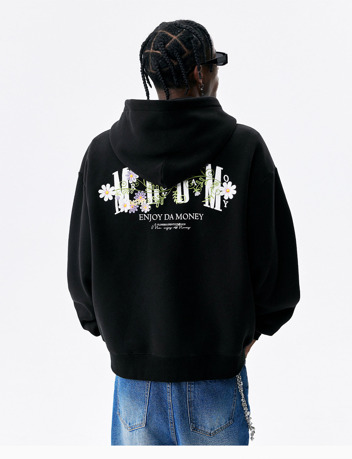 MEDM Floral Logo Embroidered Zip Up Hoodie
