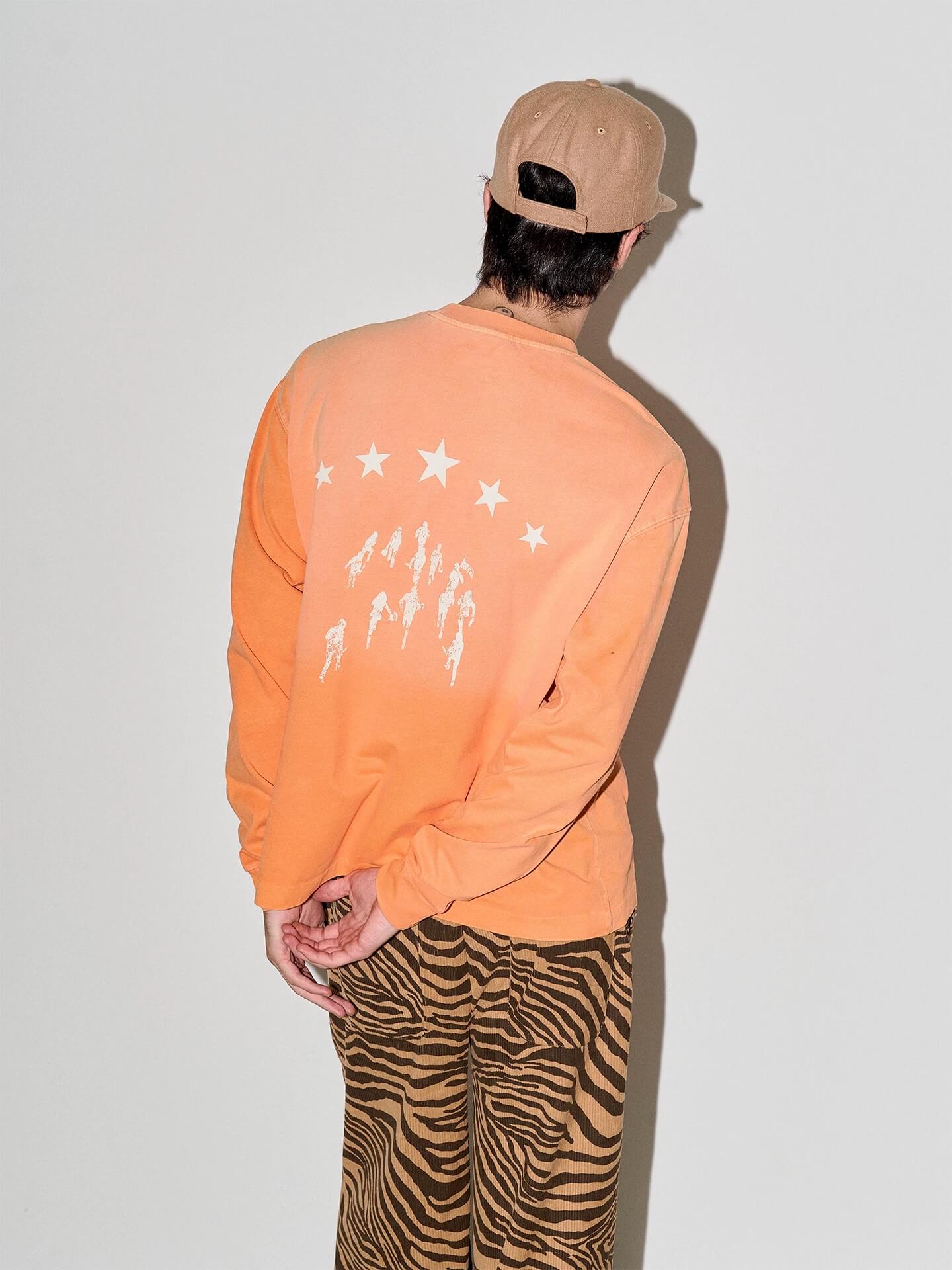 LIBERAFIT Star Graphic Vintage Dyed Distressed Long Sleeve Tee