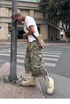 STEEPC M-65 Pearl Embellished Camouflage Baggy Cargo Shorts