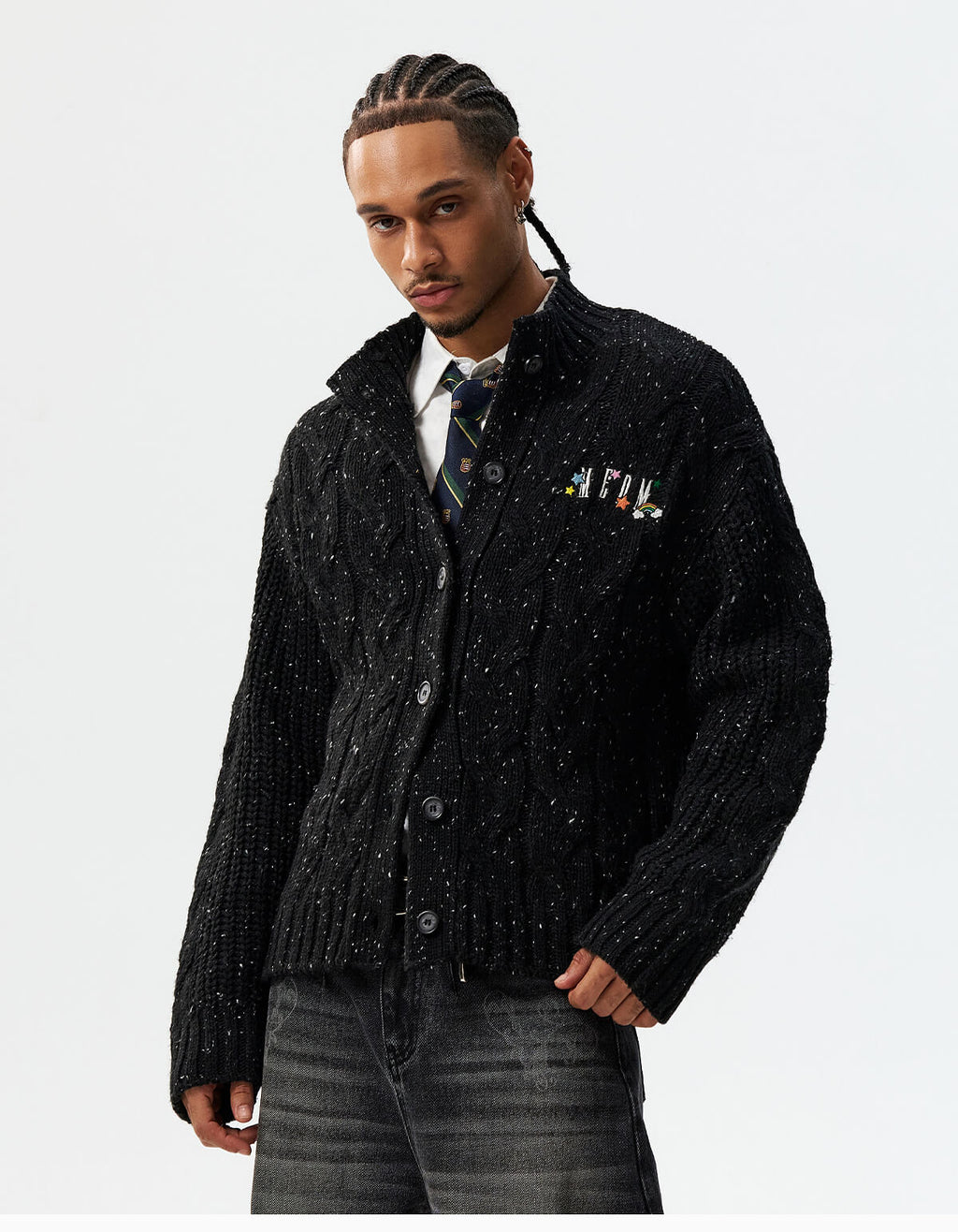 MEDM Speckled Cable Knit Cardigan