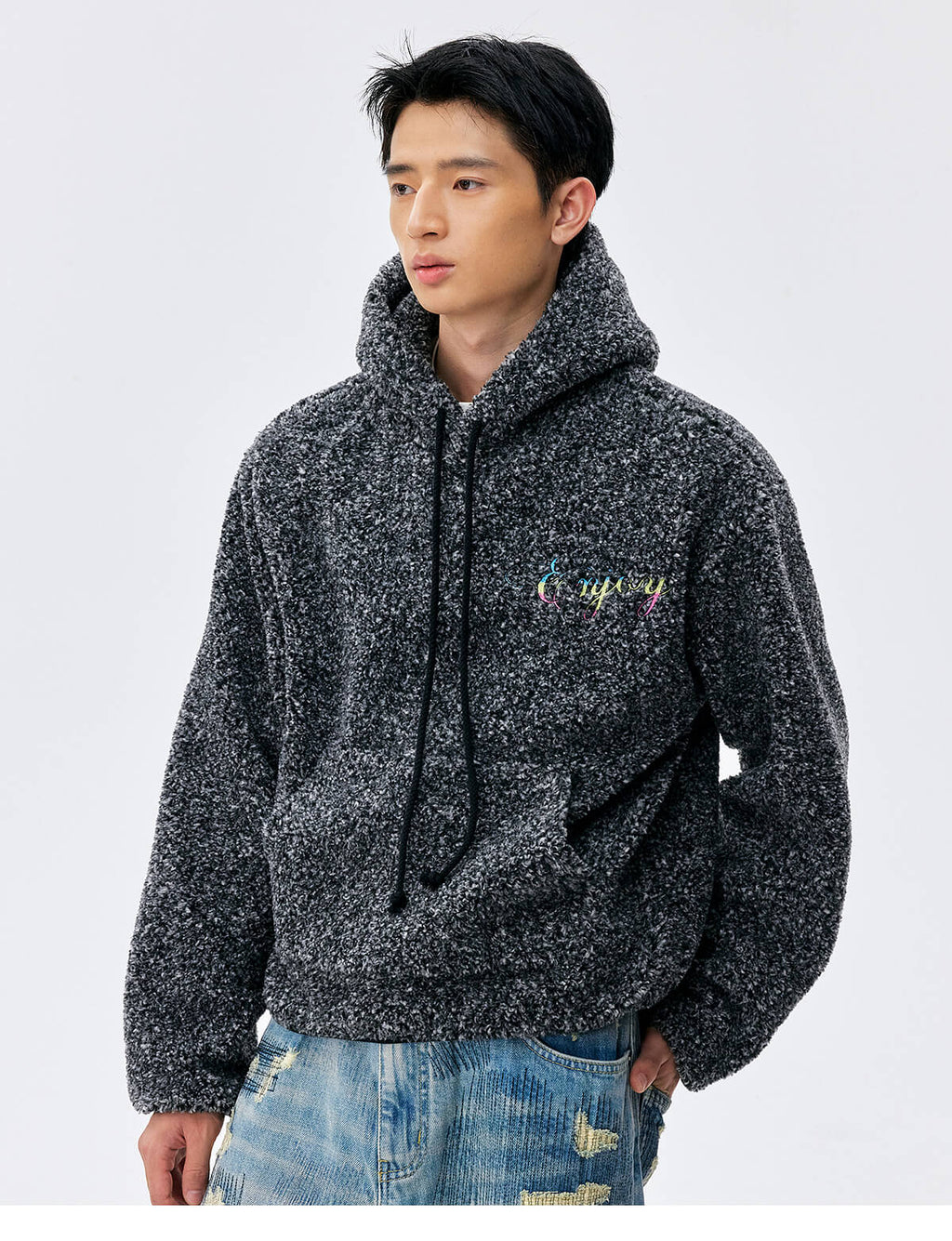 MEDM Gradient Embroidery Sherpa Fleece Hoodie