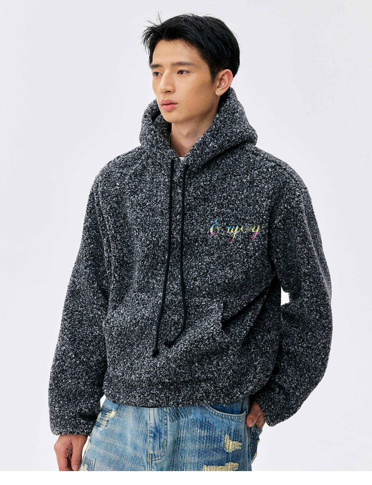 MEDM Gradient Embroidery Sherpa Fleece Hoodie